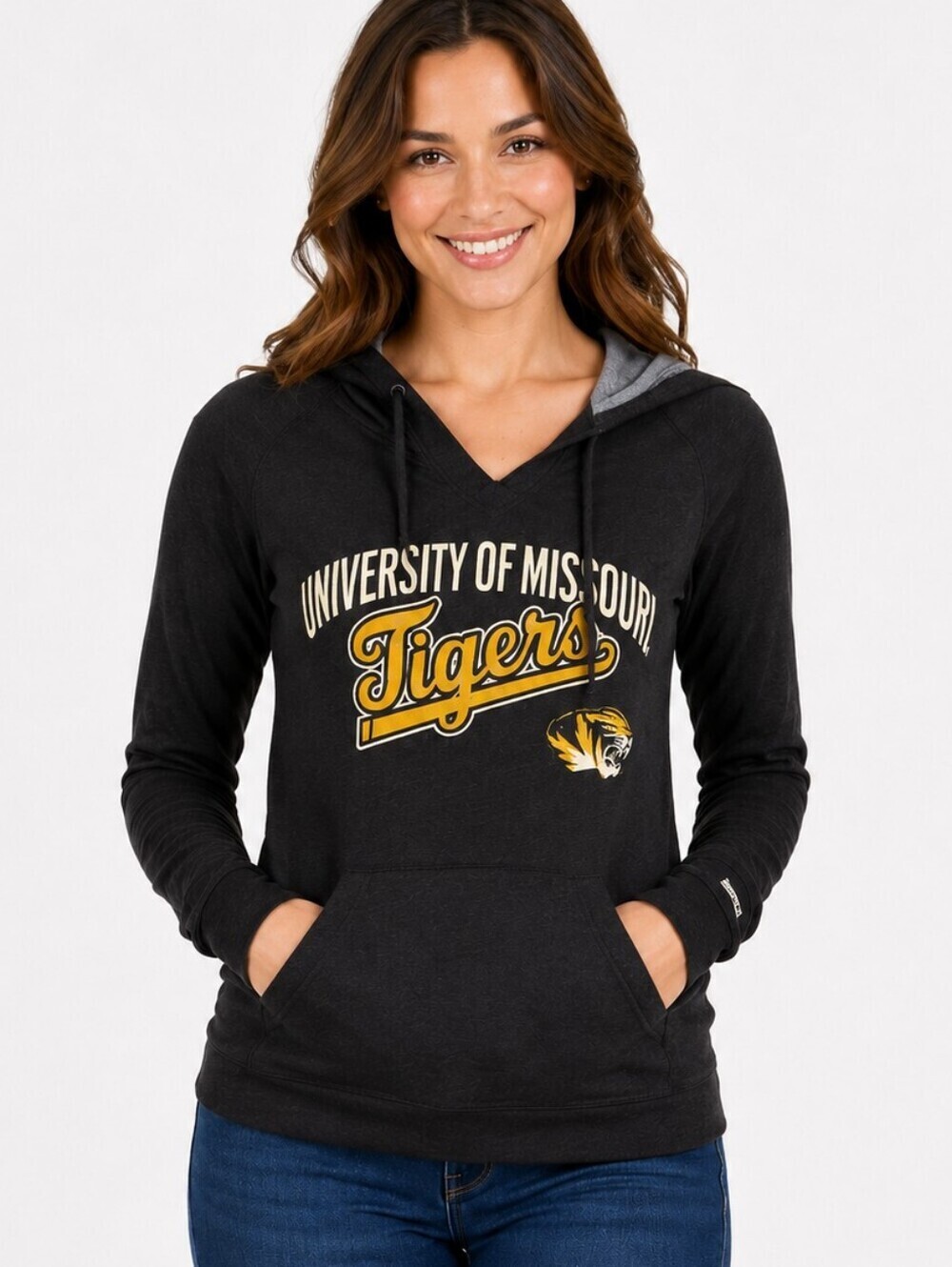 Soffe Mizzou Tigers Hoodie Womens M Lightweight V-Neck NCAA Missouri